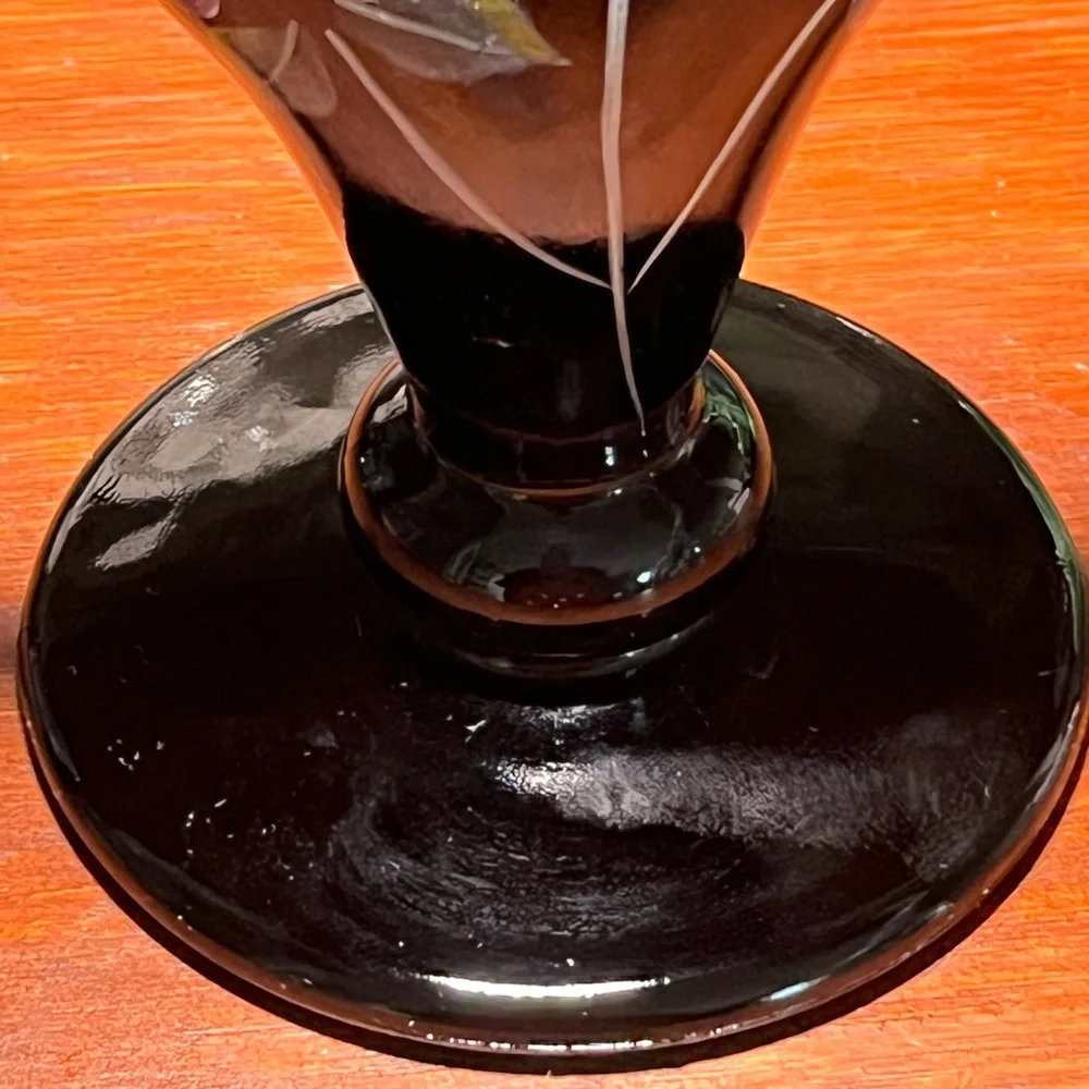 Vintage Fenton Black Amethyst Fan Vase – Hand Painted & Signed